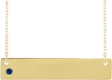14K Gold Round Natural Blue Sapphire Engravable Family Bar Necklace - Yellow Gold