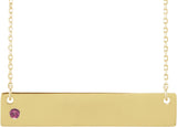 14K Gold Round Natural Pink Tourmaline Engravable Family Bar Necklace - Yellow Gold