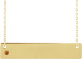 14K Gold Round Natural Citrine Engravable Family Bar Necklace - Yellow Gold