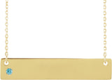 14K Gold Round Natural Blue Zircon Engravable Family Bar Necklace - Yellow Gold