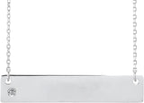 14K Gold Round Natural White Sapphire Engravable Family Bar Necklace - White Gold