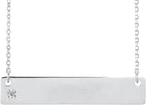 14K Gold Round Natural Diamond Engravable Family Bar Necklace - White Gold