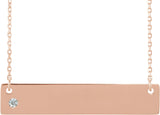 14K Gold Round Natural Diamond Engravable Family Bar Necklace - Rose Gold