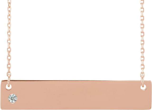 14K Gold Round Natural Diamond Engravable Family Bar Necklace - Rose Gold