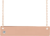 14K Gold Round Natural White Sapphire Engravable Family Bar Necklace - Rose Gold