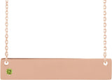 14K Gold Round Natural Peridot Engravable Family Bar Necklace - Rose Gold