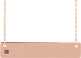 14K Gold Round Natural Pink Tourmaline Engravable Family Bar Necklace - Rose Gold