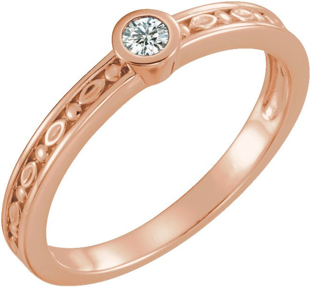 14K Gold Round Natural Diamond Family Stackable Ring - Rose Gold