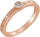 14K Gold Round Natural White Sapphire Family Stackable Ring - Rose Gold