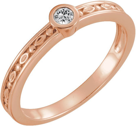 14K Gold Round Natural White Sapphire Family Stackable Ring - Rose Gold