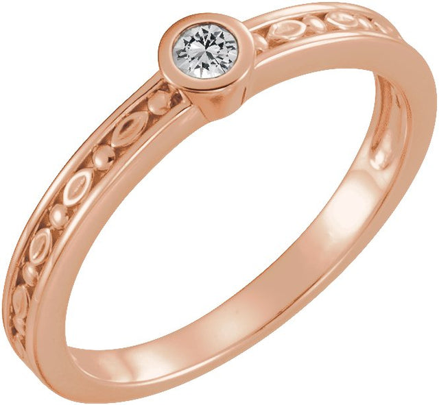 14K Gold Round Natural White Sapphire Family Stackable Ring - Rose Gold