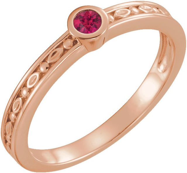 14K Gold Round Natural Ruby Family Stackable Ring - Rose Gold