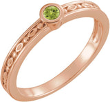 14K Gold Round Natural Peridot Family Stackable Ring - Rose Gold