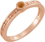14K Gold Round Natural Citrine Family Stackable Ring - Rose Gold