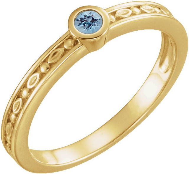 14K Gold Round Natural Aquamarine Family Stackable Ring - Yellow Gold