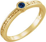 14K Gold Round Lab-Grown Blue Sapphire Family Stackable Ring - Yellow Gold