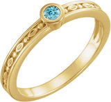 14K Gold Round Natural Blue Zircon Family Stackable Ring - Yellow Gold