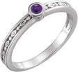 14K Gold Round Natural Amethyst Family Stackable Ring - White Gold