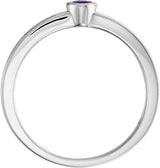 14K Gold Round Natural Amethyst Family Stackable Ring - White Gold - view 2