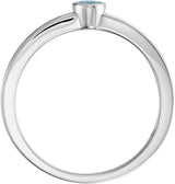 14K Gold Round Natural Aquamarine Family Stackable Ring - White Gold - view 2