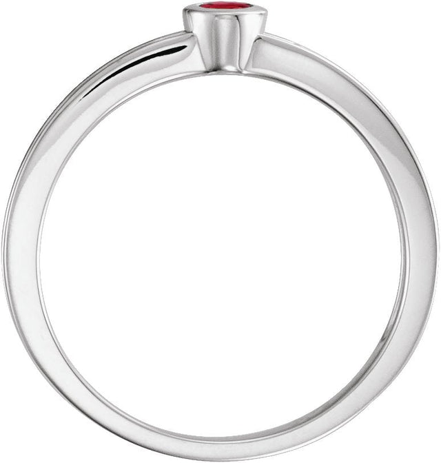 14K Gold Round Natural Ruby Family Stackable Ring - White Gold - view 2
