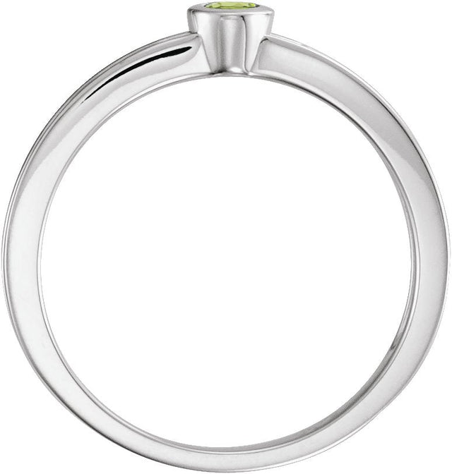 14K Gold Round Natural Peridot Family Stackable Ring - White Gold - view 2