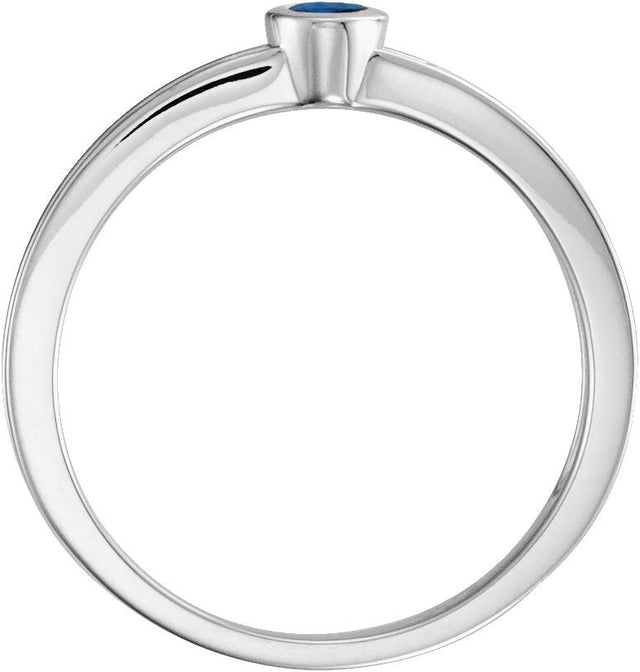 14K Gold Round Natural Blue Sapphire Family Stackable Ring - White Gold - view 2