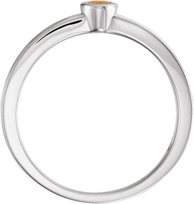 14K Gold Round Natural Citrine Family Stackable Ring - White Gold - view 2