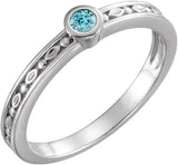 14K Gold Round Natural Blue Zircon Family Stackable Ring - White Gold
