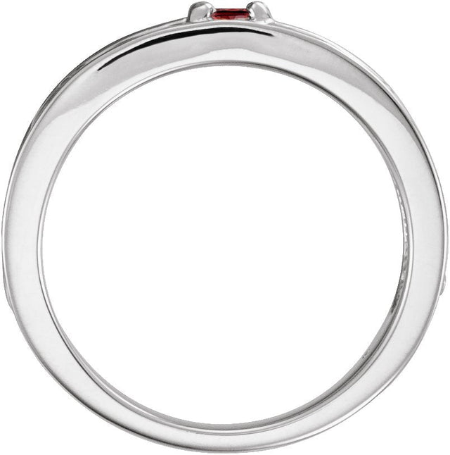 14K Gold Round Natural Mozambique Garnet Family Stackable Ring – 4mm Stones - White Gold - view 2