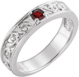 14K Gold Round Natural Mozambique Garnet Family Stackable Ring – 4mm Stones - White Gold