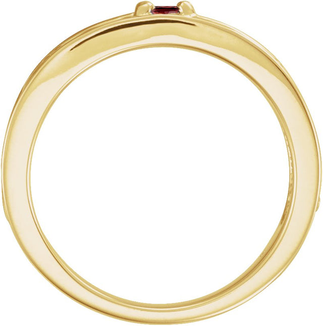 14K Gold Round Natural Mozambique Garnet Family Stackable Ring – 4mm Stones - Yellow Gold - view 2