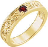 14K Gold Round Natural Mozambique Garnet Family Stackable Ring – 4mm Stones - Yellow Gold