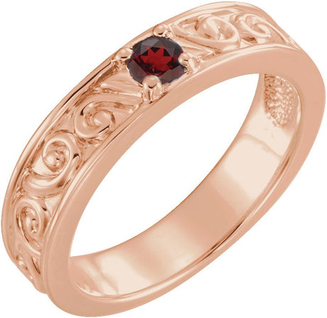 14K Gold Round Natural Mozambique Garnet Family Stackable Ring – 4mm Stones - Rose Gold