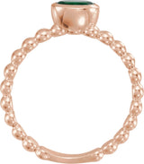 14K Gold Oval Lab-Grown Emerald Family Beaded Stackable Ring - Rose Gold - view 2
