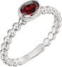 14K Gold Oval Natural Mozambique Garnet Family Beaded Stackable Ring - White Gold