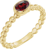 14K Gold Oval Natural Mozambique Garnet Family Beaded Stackable Ring - Yellow Gold