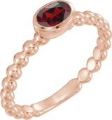 14K Gold Oval Natural Mozambique Garnet Family Beaded Stackable Ring - Rose Gold