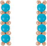 14K Gold Round Natural Turquoise Cabochon Bar Earrings - Rose Gold - view 4