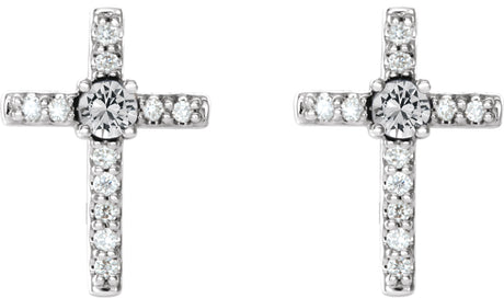 Platinum Round Natural Diamond Accented Cross Earrings – 2mm Stones - view 2