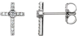 Platinum Round Natural Diamond Accented Cross Earrings – 2mm Stones