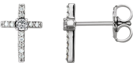 Platinum Round Natural Diamond Accented Cross Earrings – 2mm Stones