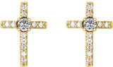 14K Gold Round Natural Diamond Accented Cross Earrings – 2mm Stones - Yellow Gold - view 2