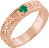 14K Gold Round Natural Emerald Family Stackable Ring – 4mm Stones - Rose Gold