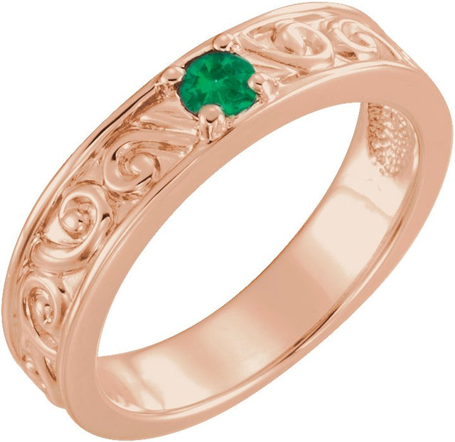 14K Gold Round Natural Emerald Family Stackable Ring – 4mm Stones - Rose Gold