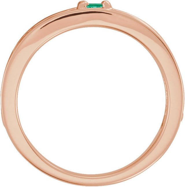 14K Gold Round Natural Emerald Family Stackable Ring – 4mm Stones - Rose Gold - view 2