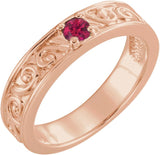 14K Gold Round Natural Ruby Family Stackable Ring – 4mm Stones - Rose Gold
