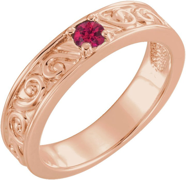 14K Gold Round Natural Ruby Family Stackable Ring – 4mm Stones - Rose Gold
