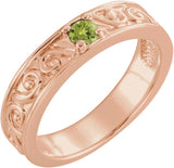 14K Gold Round Natural Peridot Family Stackable Ring – 4mm Stones - Rose Gold