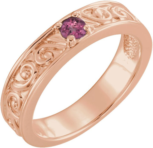 14K Gold Round Natural Pink Tourmaline Family Stackable Ring – 4mm Stones - Rose Gold